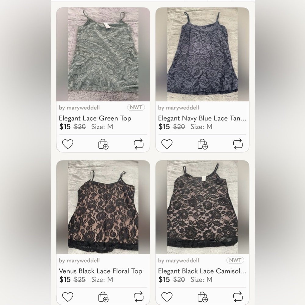 Brand New (5) Lace Tank Tops - size Medium